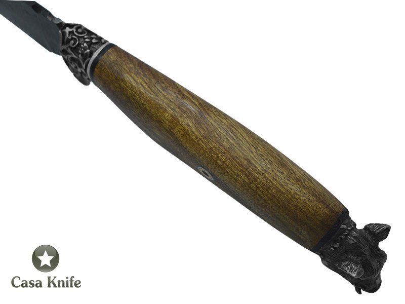 Faca churrasco Monte Cristo para colecionador forjado em aço 1080 fosfatizado. Empunhadura em Canela, 38 cm