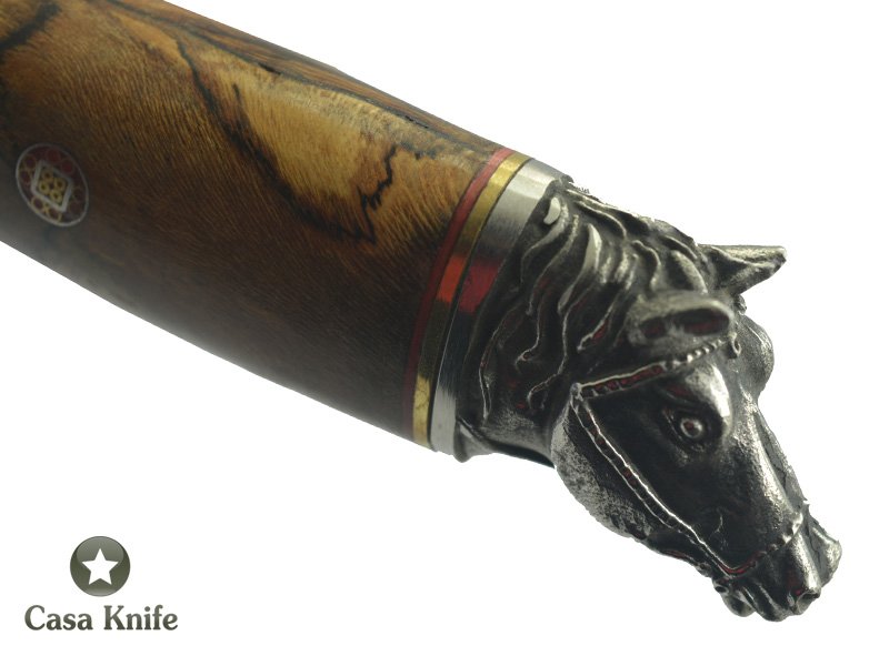 Adelar Filippon faca Churrasco para colecionador forjado em aço damasco, empunhadura em Spalted Platano estabilizado. 30 cm