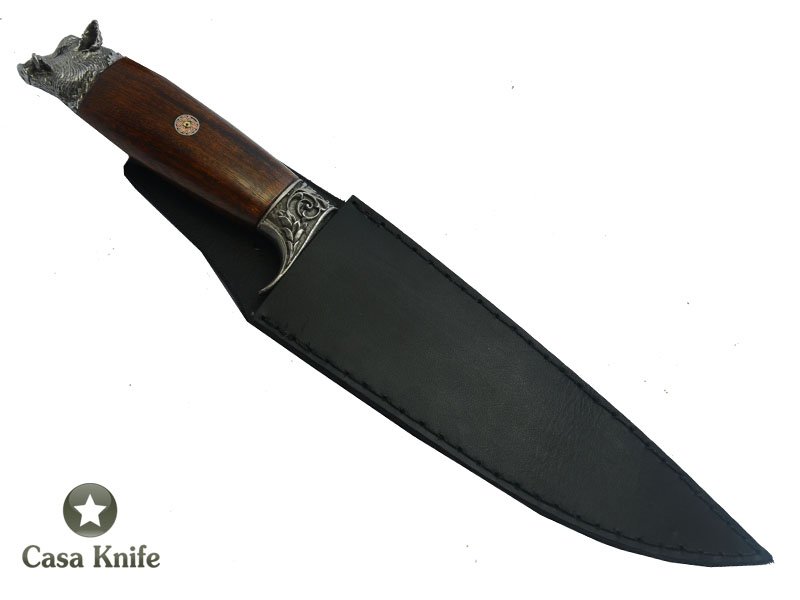 Faca Churrasco para colecionador forjado em aço San Mai com 1 barra de aço carbono 6160 e 2 barras de aço inox 420. Empunhadura em Madeira Ipé, 31 cm
