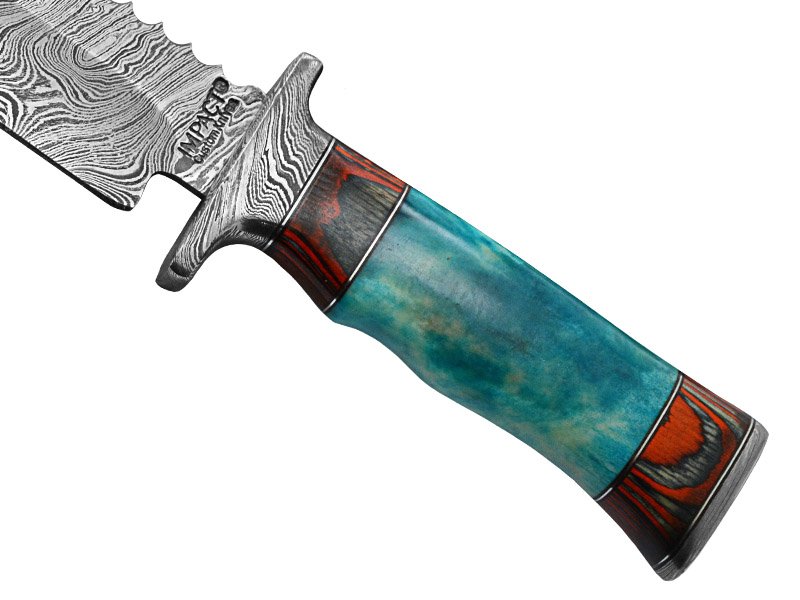 Faca custom para colecionador em aço damasco. Empunhadura em osso de boi, 34 cm