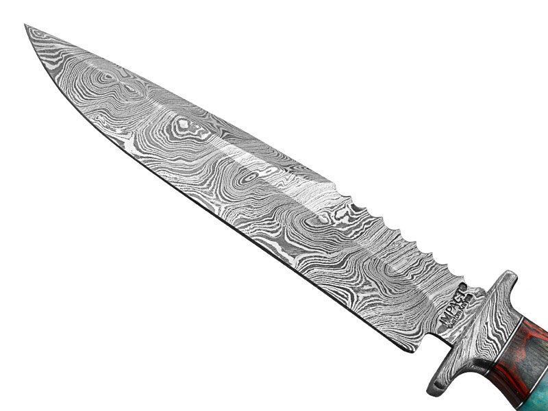 Faca custom para colecionador em aço damasco. Empunhadura em osso de boi, 34 cm