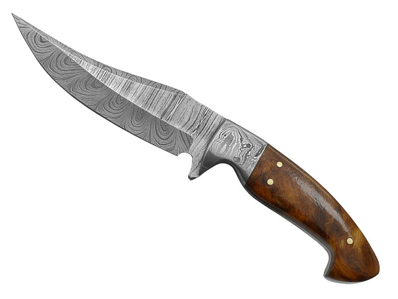 Faca custon para colecionador em aço damasco. Empunhadura em rosewood, 24 cm