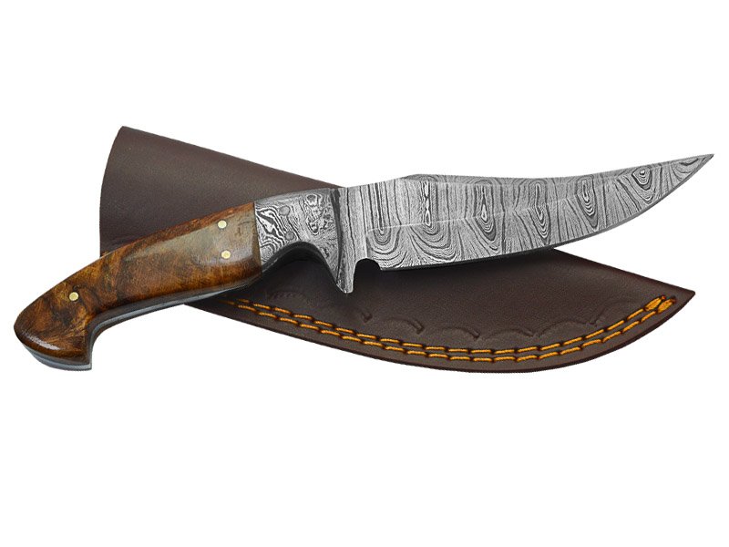 Faca custon para colecionador em aço damasco. Empunhadura em rosewood, 24 cm