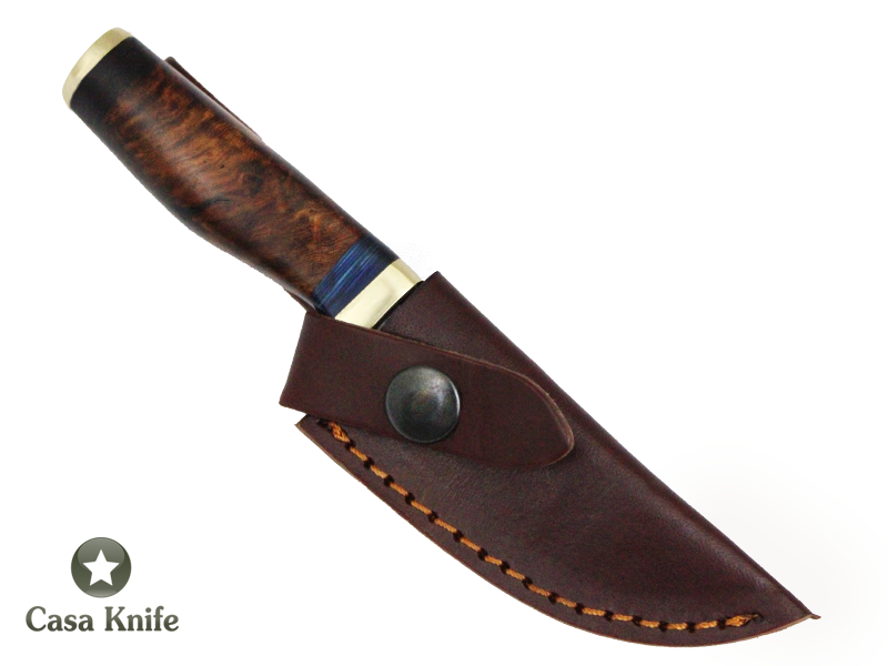Faca de bolso para colecionador, Forjada em Aço Damasco, Empunhadura em Rádica de Roseira, 16 cm