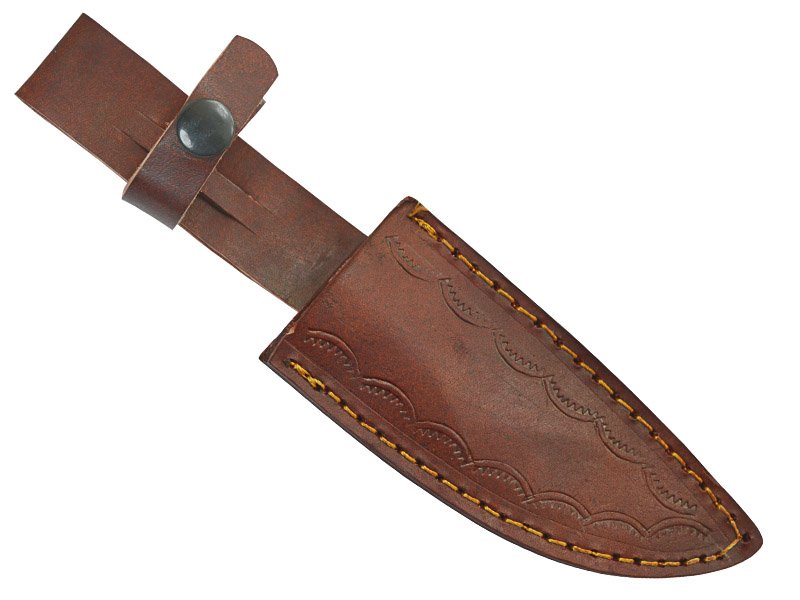 Faca de caça em aço damasco para colecionador. Empunhadura em chifre de carneiro, 26 cm