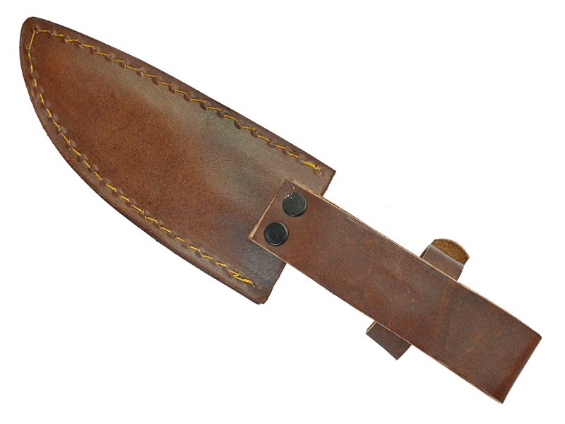 Faca de caça em aço damasco para colecionador. Empunhadura em chifre de carneiro, 26 cm