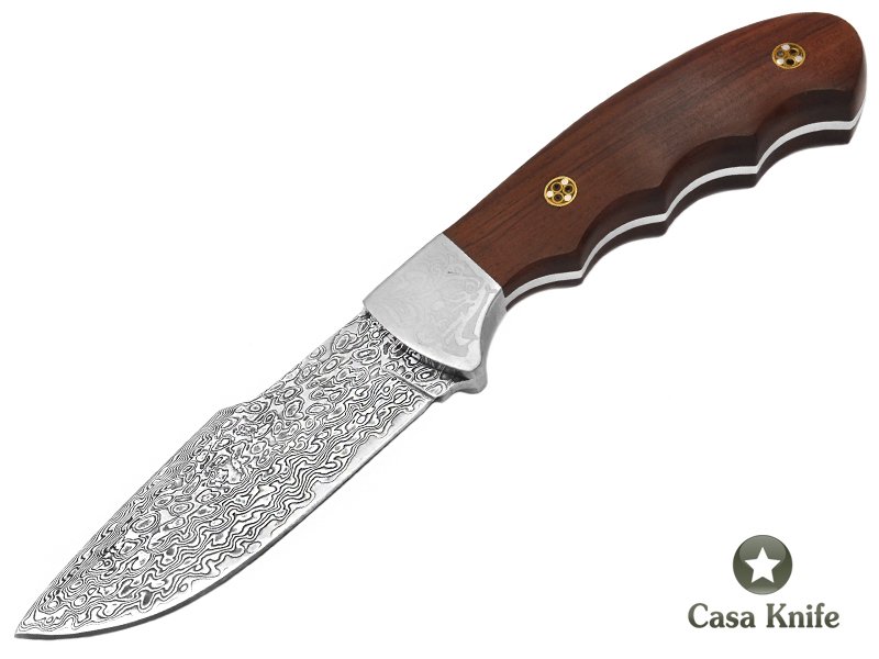 Faca para colecionador em aço damasco com empunhadura em madeira rosewood 22 cm