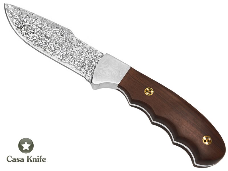 Faca para colecionador em aço damasco com empunhadura em madeira rosewood 22 cm