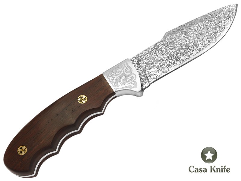 Faca para colecionador em aço damasco com empunhadura em madeira rosewood 22 cm