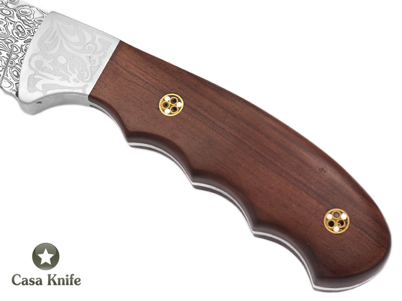 Faca para colecionador em aço damasco com empunhadura em madeira rosewood 22 cm