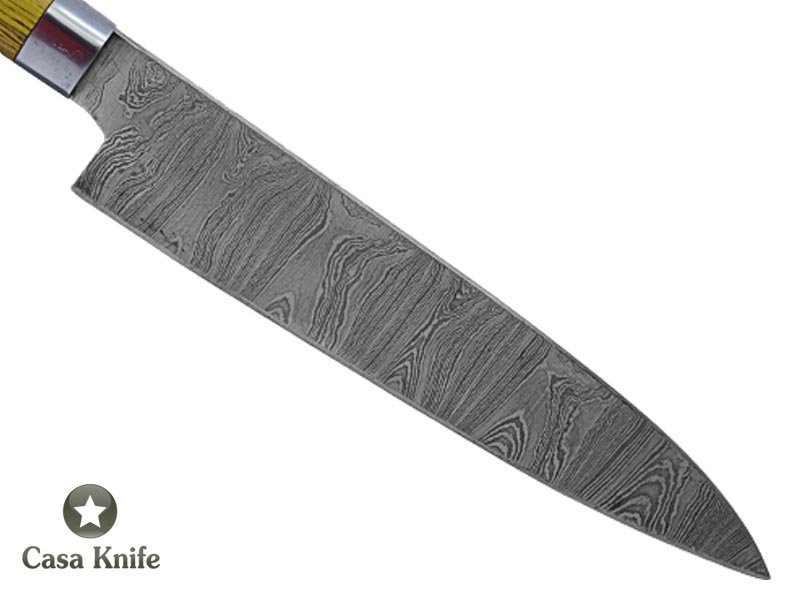 Faca Cheff para colecionador forjado em aço damasco. Empunhadura em madeira de Jaqueira, 25 cm