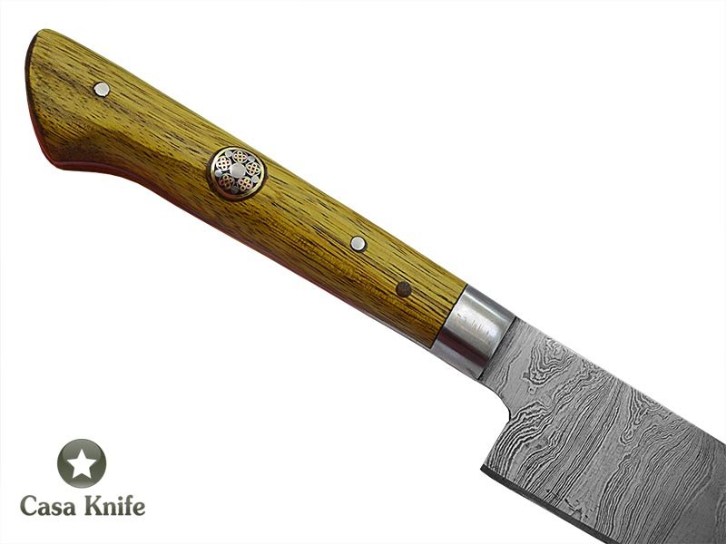 Faca Cheff para colecionador forjado em aço damasco. Empunhadura em madeira de Jaqueira, 25 cm