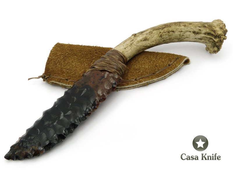 Faca em obsidiana com empunhadura em chifre de cervo 19 cm