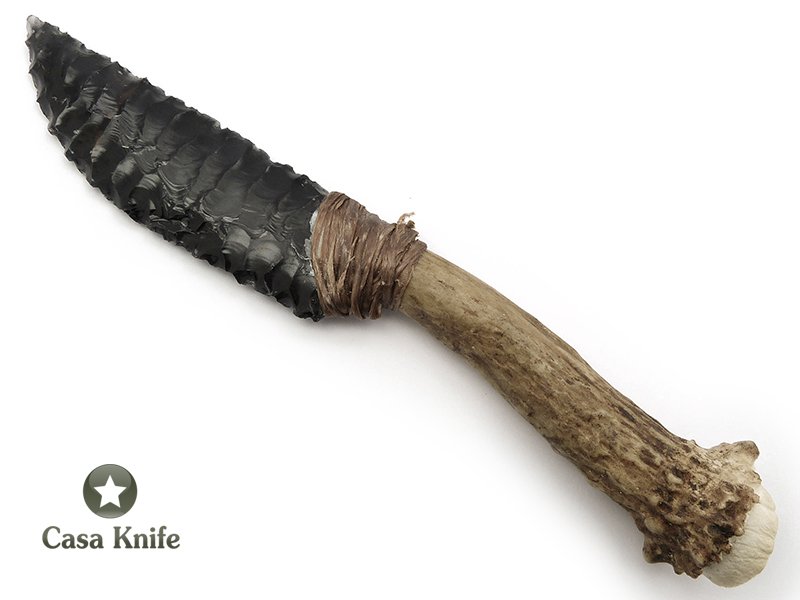 Faca em Obsidiana com empunhadura em chifre de cervo 20 cm