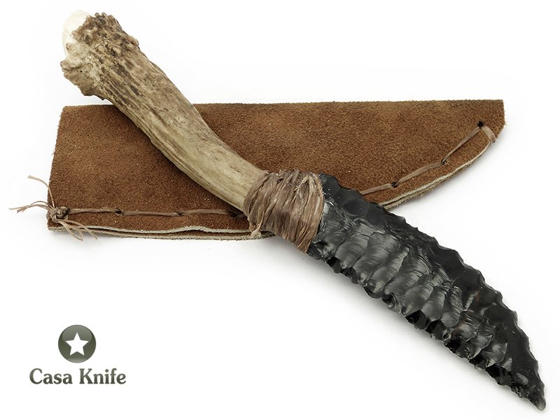 Faca em Obsidiana com empunhadura em chifre de cervo 20 cm