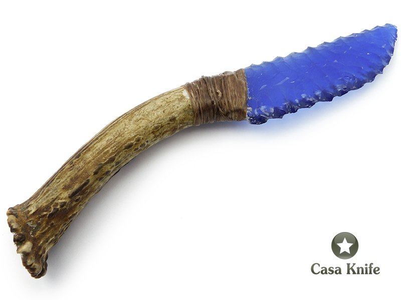 Faca em Obsidiana com empunhadura em chifre de cervo 20 cm