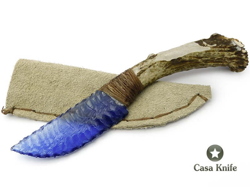 Faca em Obsidiana com empunhadura em chifre de cervo 20 cm