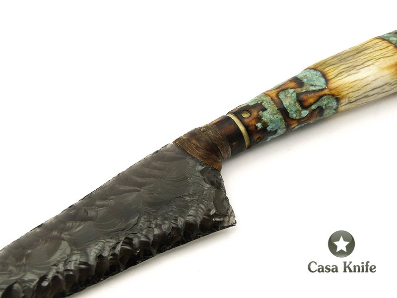 Faca em Obsidiana com empunhadura em chifre de cervo 20 cm