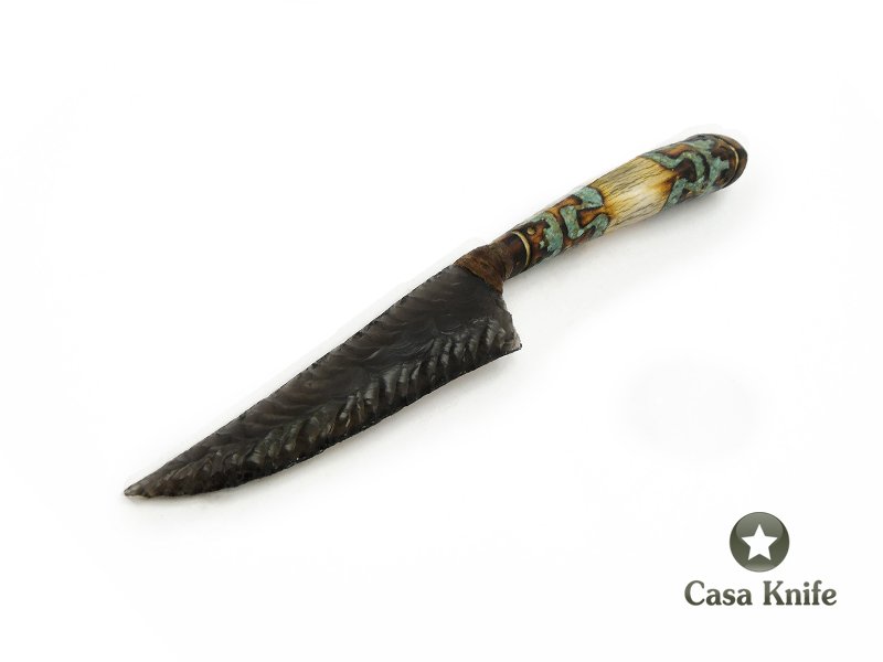Faca em Obsidiana com empunhadura em chifre de cervo 20 cm