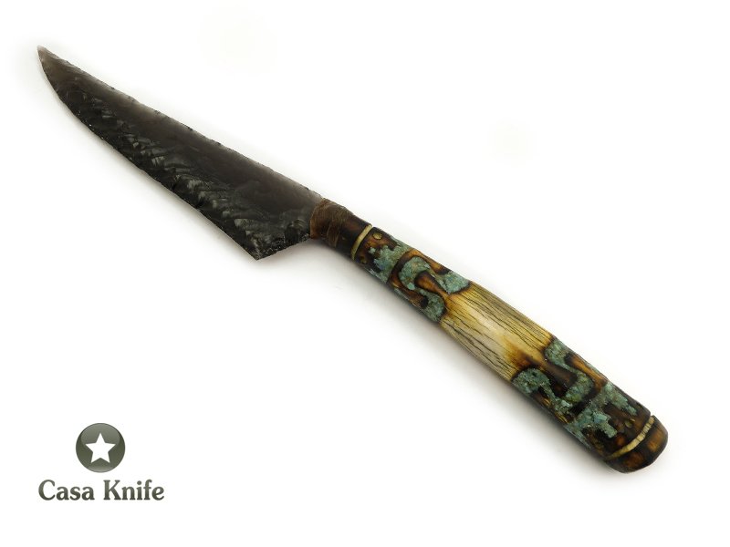 Faca em Obsidiana com empunhadura em chifre de cervo 20 cm