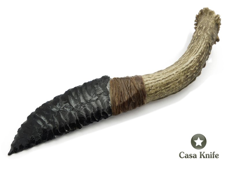 Faca em Obsidiana com empunhadura em chifre de cervo 25 cm