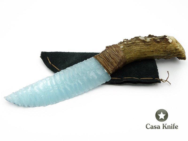 Faca em Obsidiana com empunhadura em chifre de cervo 26 cm