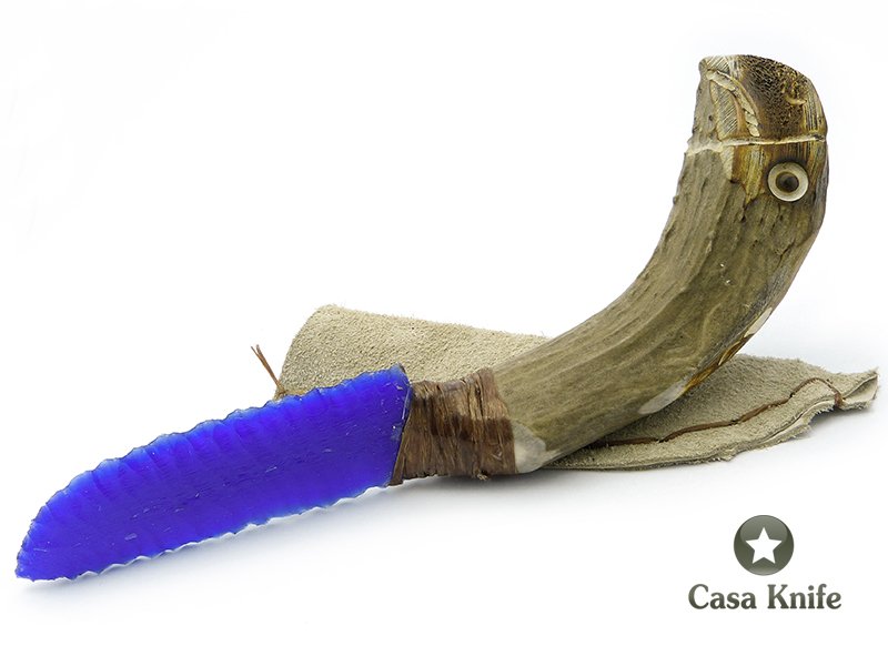 Faca em Obsidiana com empunhadura em chifre de cervo 27 cm