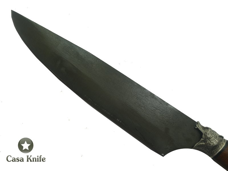 Faca Monte Cristo fosfatizada para colecionador forjado em aço 6160 . Empunhadura em Madeira Sucupira, 34 cm