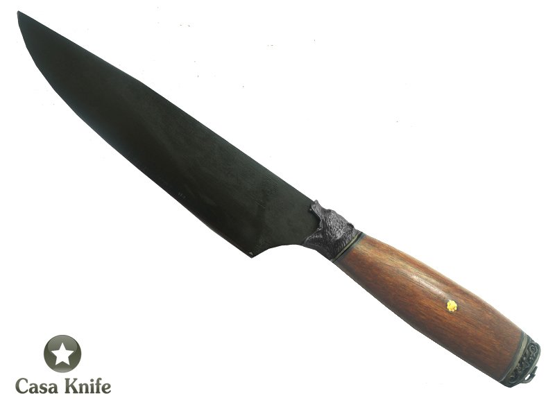 Faca Monte Cristo fosfatizada para colecionador forjado em aço 6160 . Empunhadura em Madeira Sucupira, 34 cm