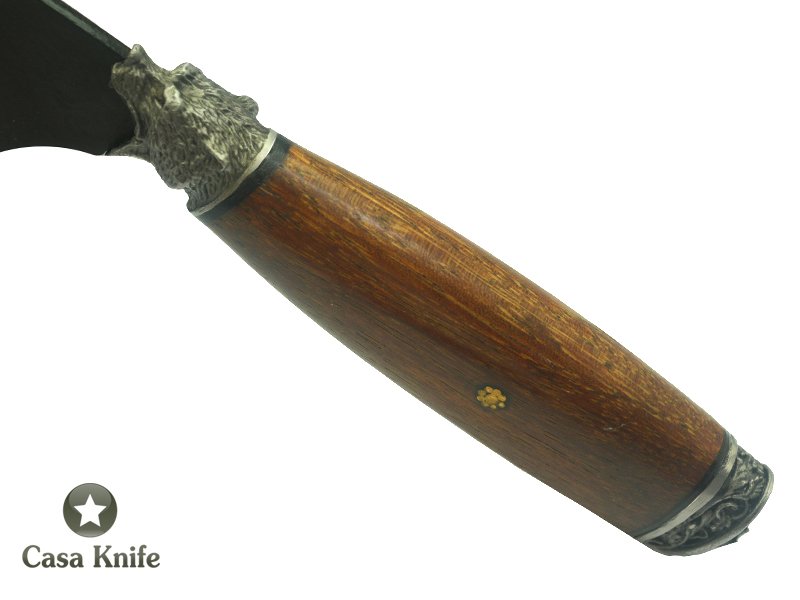 Faca Monte Cristo fosfatizada para colecionador forjado em aço 6160 . Empunhadura em Madeira Sucupira, 34 cm