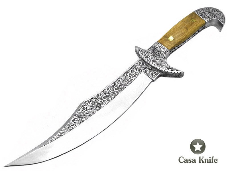 Faca Full Tang para colecionador em aço D2 com empunhadura em madeira de oliveira 40 cm