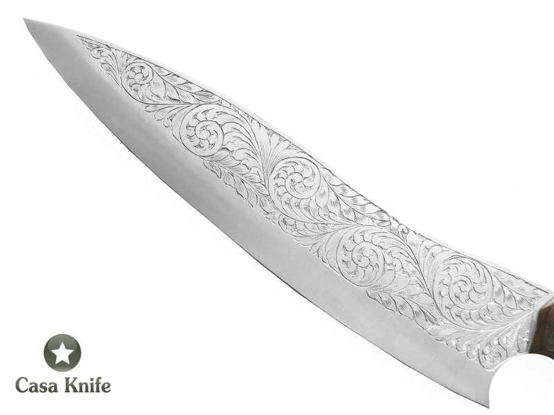 Faca Full Tang para colecionador forjada em aço D2, com empunhadura em Nogueira esculpida, 34 cm