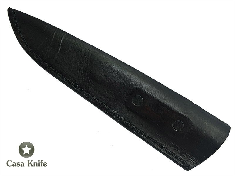 Faca para colecionador Montecristo forjado em aço Go Mai, 3 barras com aço 1070 e 2 inox 304. Empunhadura em Chifre de Cervo Esculpido, 32 cm