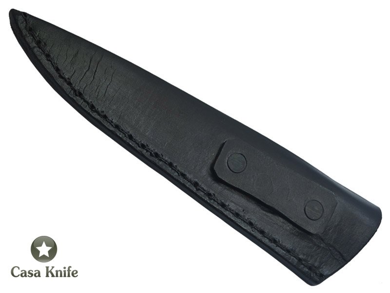 Faca para colecionador Montecristo forjado em aço Go Mai, 3 barras com aço 1070 e 2 inox 304. Empunhadura em Rádica de Roseira, 27cm