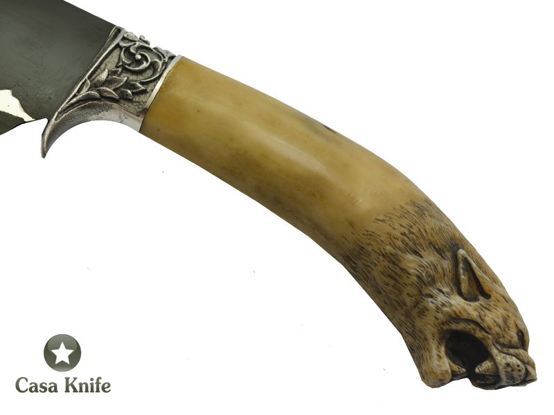 Faca Gaúcha para colecionador forjado em aço Go Mai, 3 barras com aço 1070 e 2 inox 304. Empunhadura em Chifre de Cervo esculpido, 34 cm