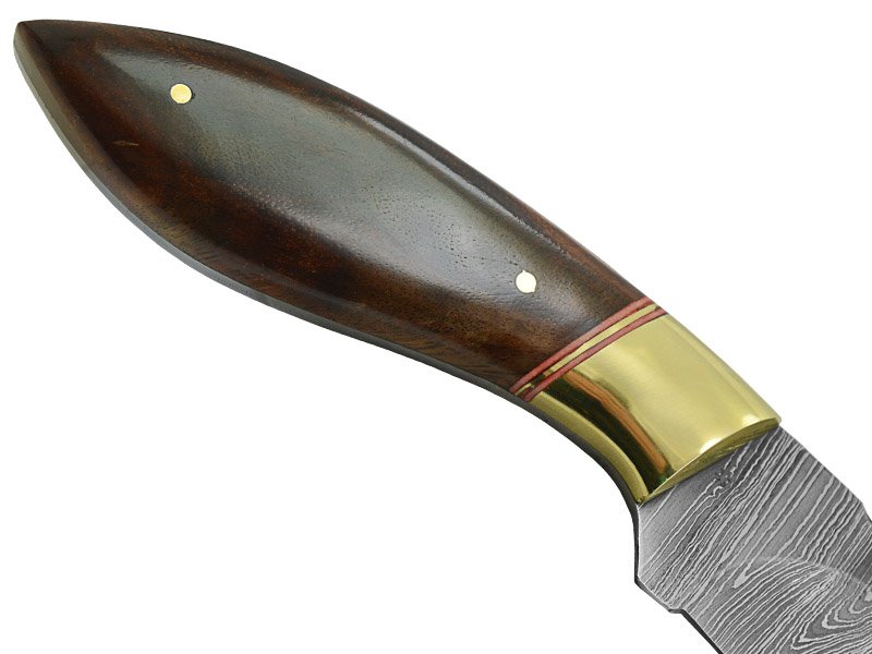 Faca hunting para colecionador em aço damasco. Empunhadura em rádica de roseira, 23 cm