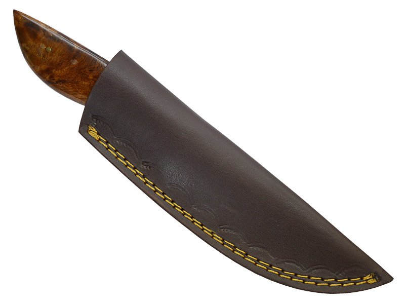 Faca hunting para colecionador em aço damasco. Empunhadura em rádica de roseira, 23 cm