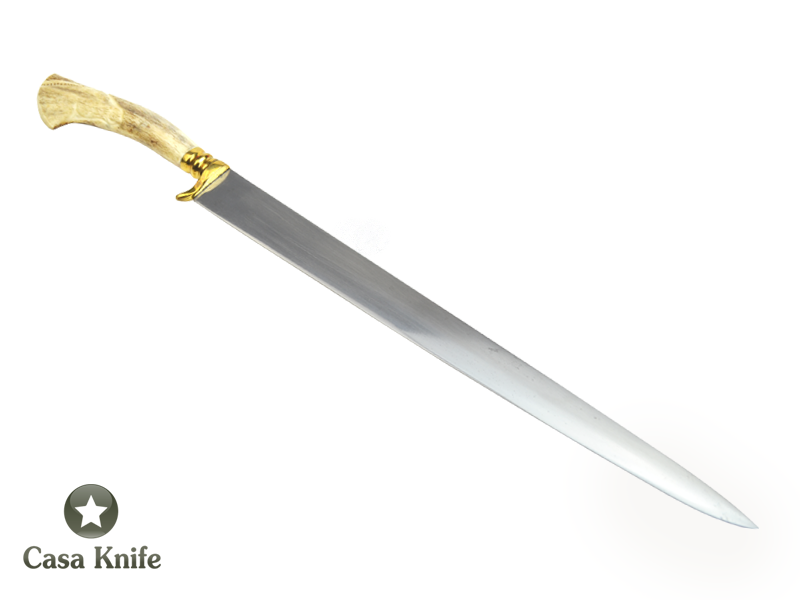 Faca Lingua de Chimango para colecionador forjado em aço 5160 ( Mola de kombi ). Empunhadura em Chifre de Cervo Esculpido, 42 cm
