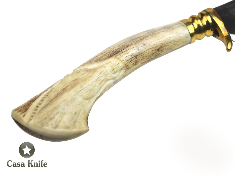Faca Lingua de Chimango para colecionador forjado em aço 5160 ( Mola de kombi ). Empunhadura em Chifre de Cervo Esculpido, 42 cm