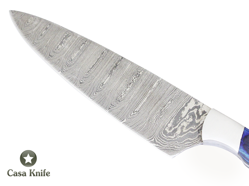 Faca Master Cheff para colecionador forjada em Aço Damasco, com Empunhadura em Pakawood e Madeira de Oliveira estabilizada. 30 cm