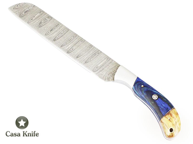 Faca Master Cheff para colecionador forjada em Aço Damasco, com Empunhadura em Pakawood e Madeira de Oliveira estabilizada. 30 cm