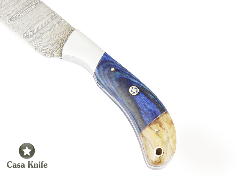 Faca Master Cheff para colecionador forjada em Aço Damasco, com Empunhadura em Pakawood e Madeira de Oliveira estabilizada. 30 cm