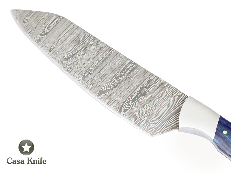 Faca Master Cheff para colecionador forjada em Aço Damasco, com Empunhadura em Pakawood e Madeira de Oliveira estabilizada. 28 cm