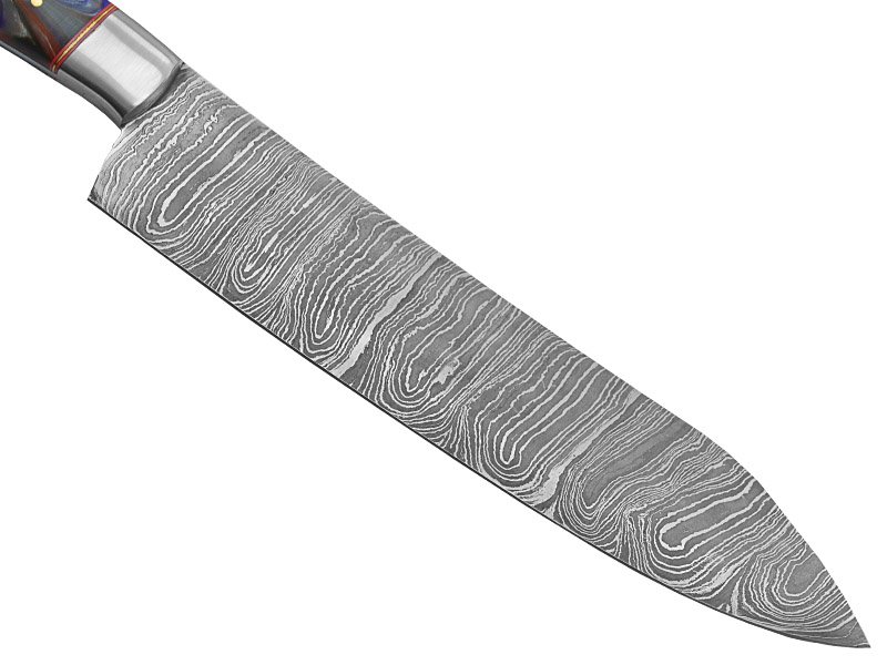Faca Master Cheff para colecionador forjada em aço damasco. Empunhadura em resina, 34 cm