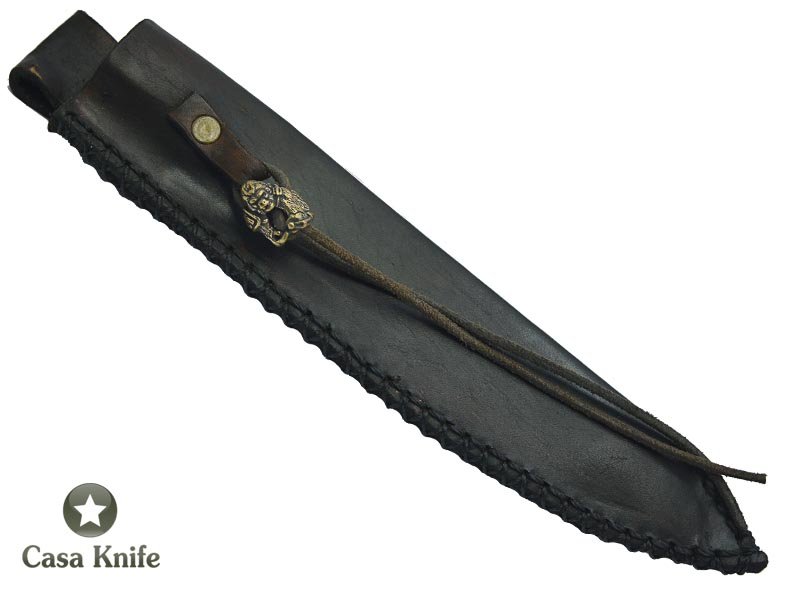 Faca Master Cheff para colecionador forjada em aço damasco. Empunhadura em canela preta, 31 cm