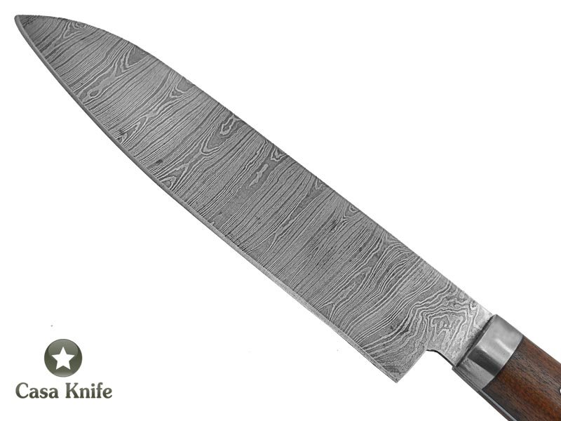 Faca Master Cheff para colecionador forjada em aço damasco. Empunhadura em madeira de parajú, 29 cm