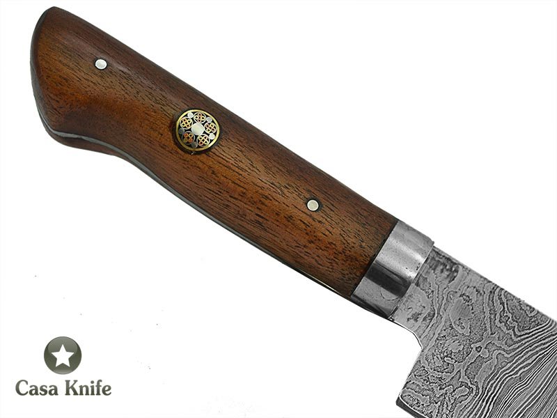 Faca Master Cheff para colecionador forjada em aço damasco. Empunhadura em madeira de parajú, 29 cm