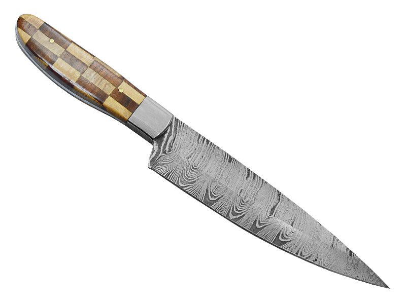 Faca Master Cheff para colecionador forjada em aço damasco. Empunhadura em marfim e nogueira, 32 cm