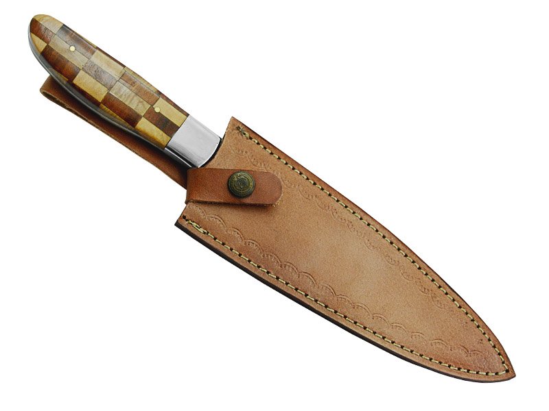 Faca Master Cheff para colecionador forjada em aço damasco. Empunhadura em marfim e nogueira, 32 cm