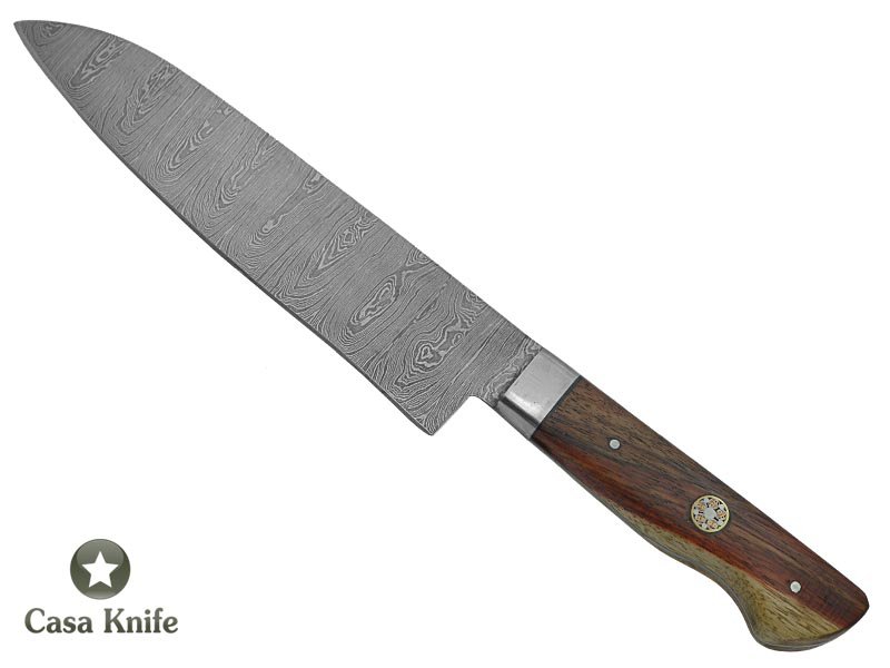 Faca Master Cheff para colecionador forjada em aço damasco. Empunhadura em madeira de murici, 29 cm